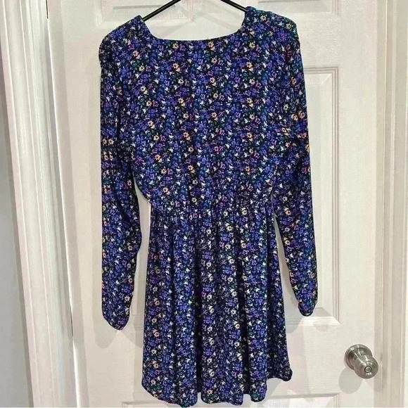 Zara Floral Long Sleeve V-Neck Mini Dress Women Sz S Shoulder Pads Feminine - Picture 8 of 11